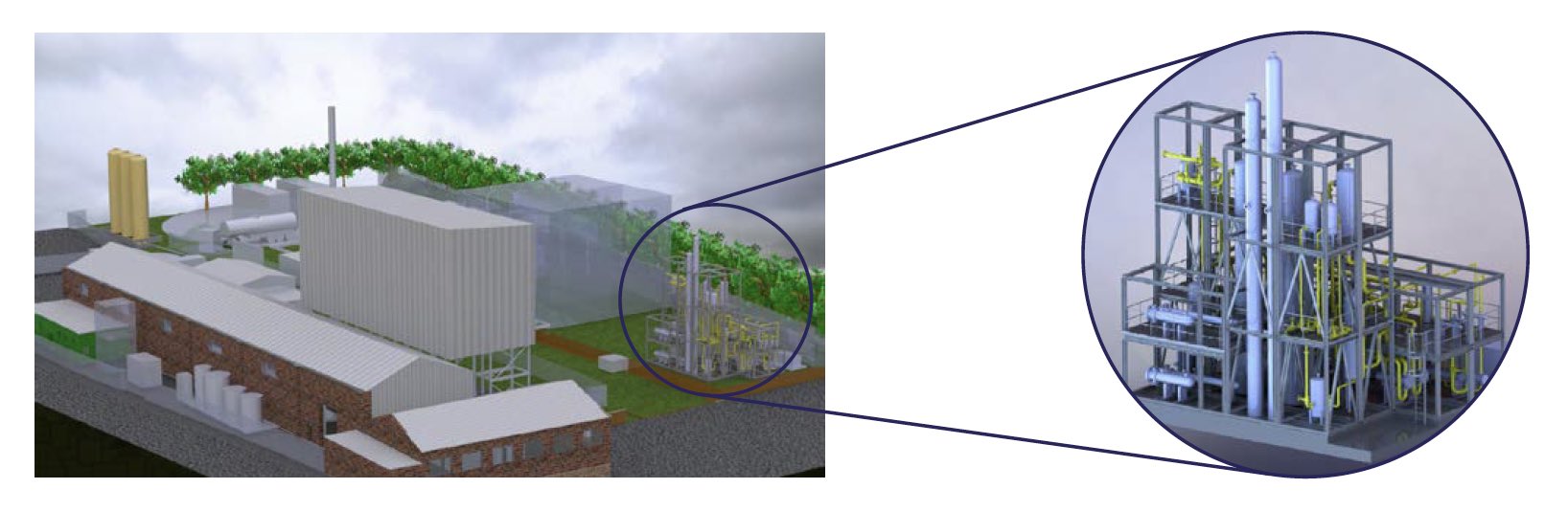 Vizualizace modulu CCH2 a jeho umístění v KEW Sustainable Energy Center (zdroj vizualizace: KEW Technology)